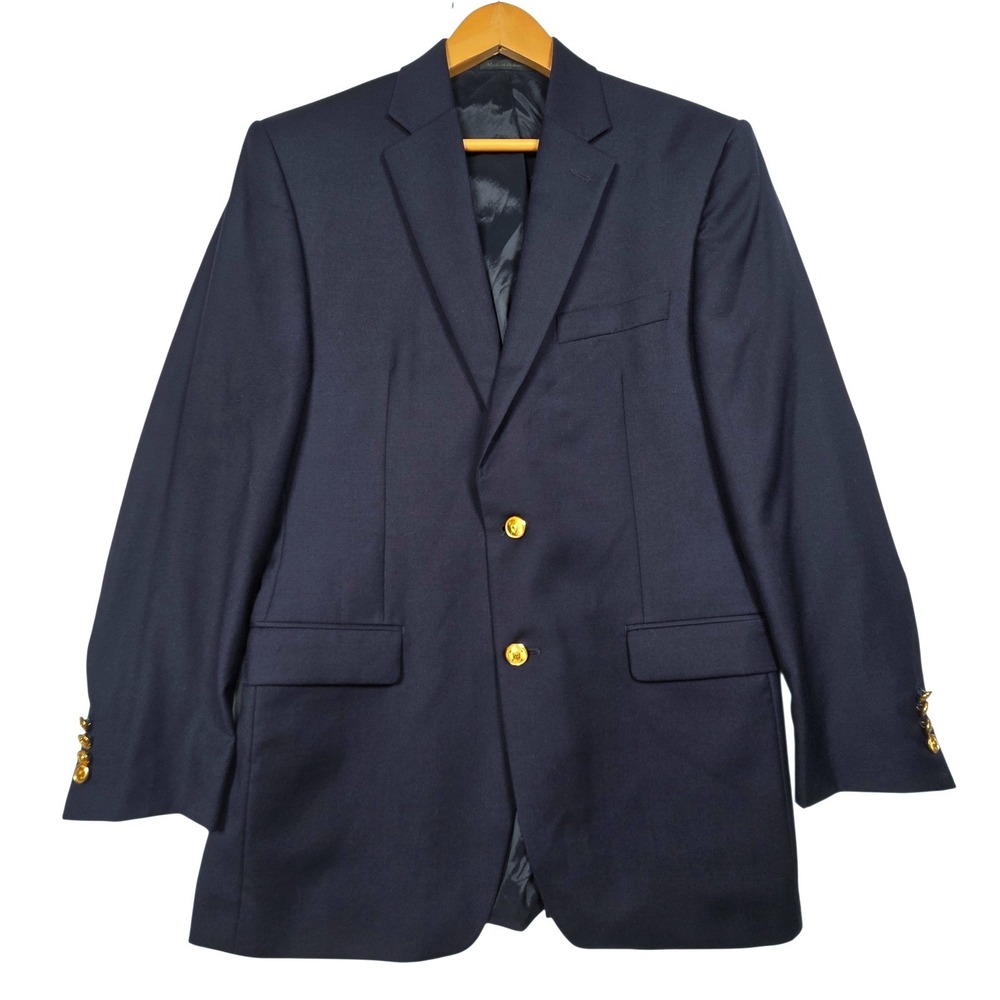 Lauren Ralph Lauren Blazer Mens 38R Navy Blue Wool Gold Crest Metal Button Sport